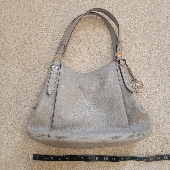 Michael Kors Soft Pebbled Leather Triple Compartment Gray Leather Satchel Purse - Picture 10 of 11